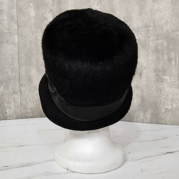 Vintage Mr Walter New York Black Fur Felt Beaded‎ Hat Satin Bow Fantes Italy 50s main image 15